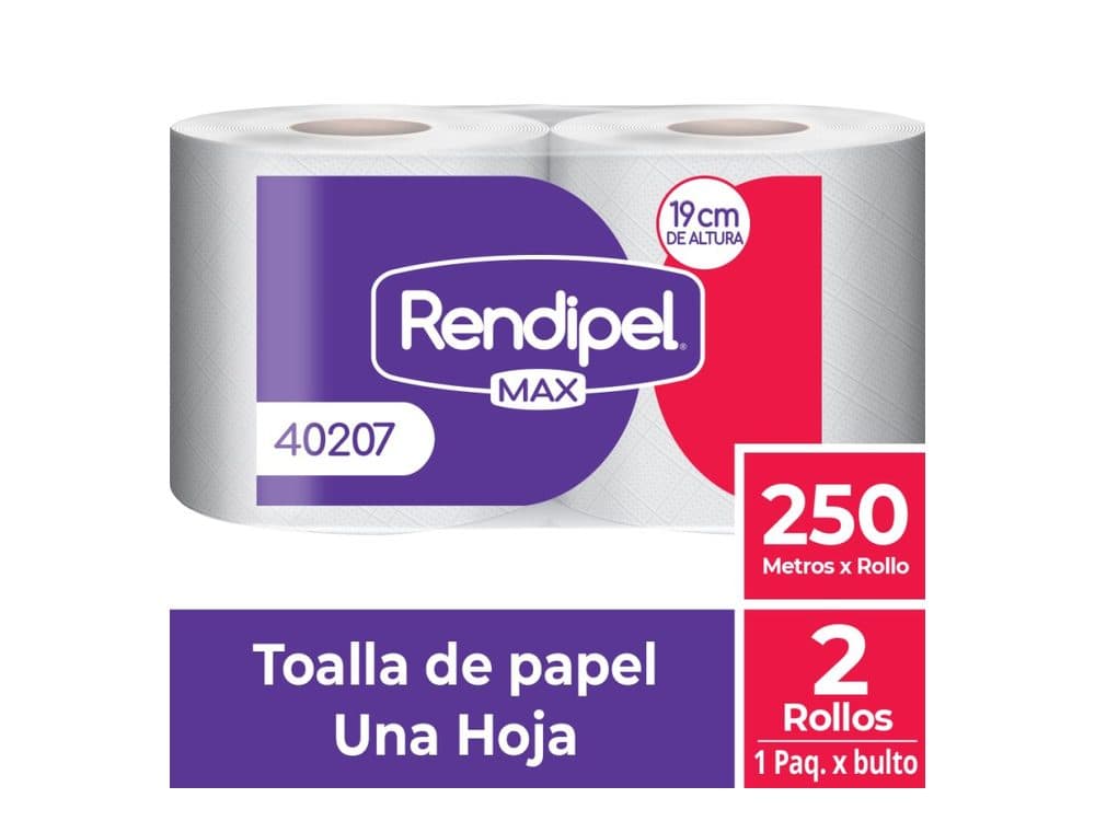 Toalla Papel Rendipel 2 rollos 250 m c/u hoja simple
