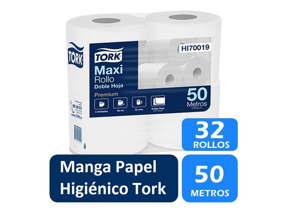 Manga papel hig. Tork Maxi Rollo 50 mts doble hoja (32 rollos)