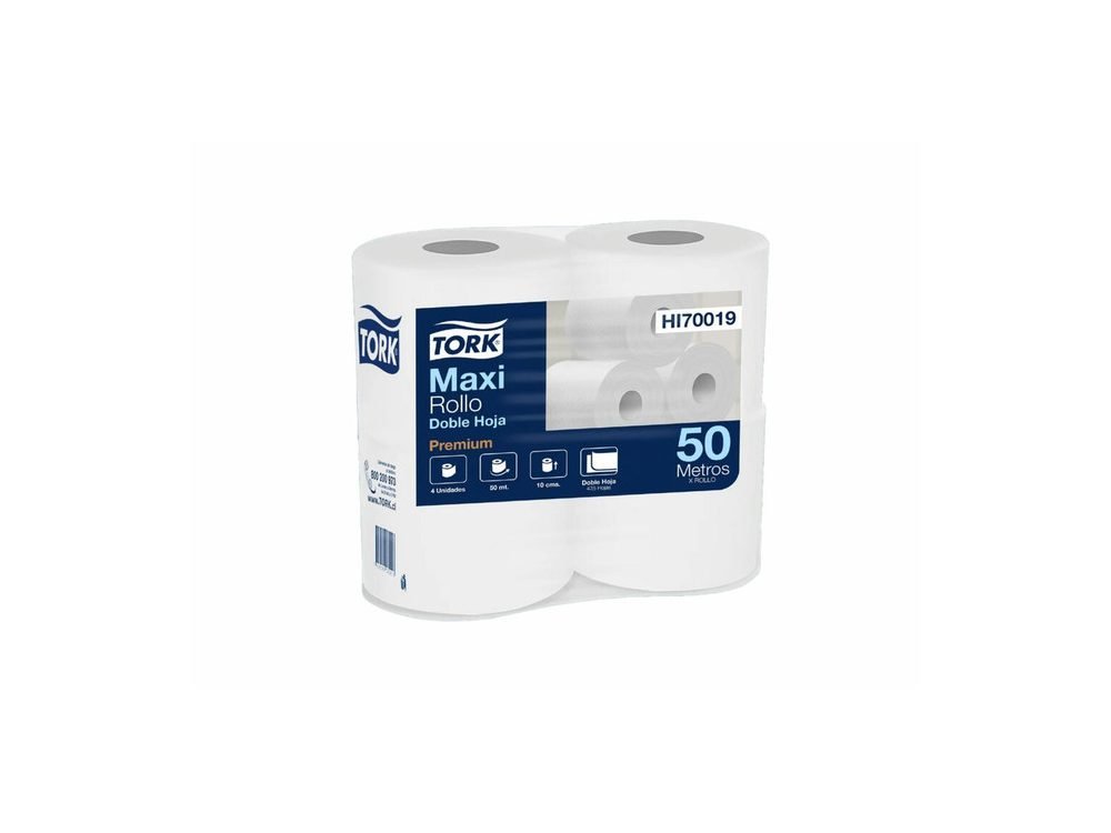 Papel hig. Tork Maxi Rollo 50 mts doble hoja (4 rollos)